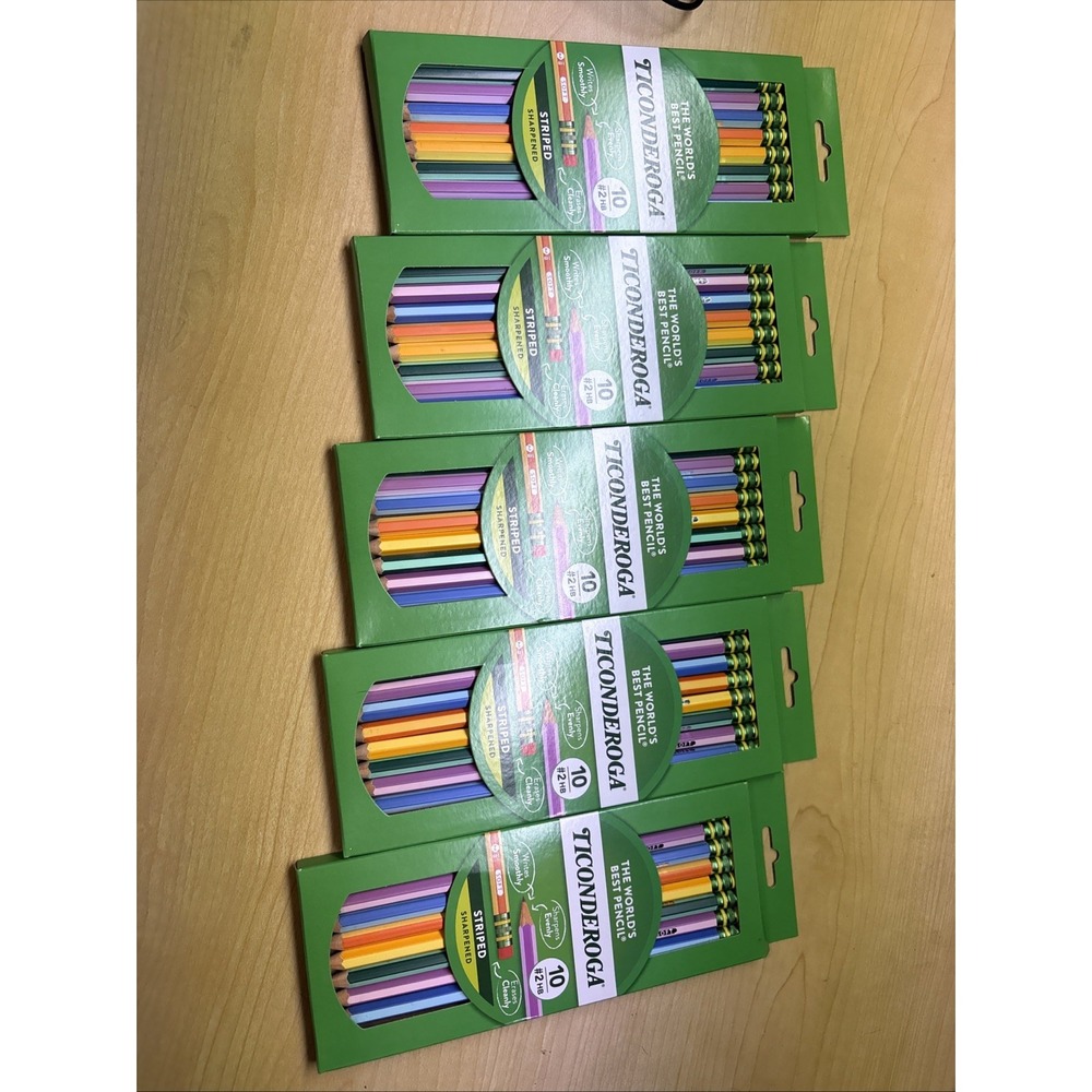 Ticonderoga Striped Wood Pencils #2 Big Lot of 5 Packs of 10! 50 total NEW